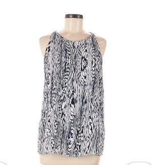 Paraphrase Blue White Abstract Print Sleeveless Blouse Size S Back Zip Casual